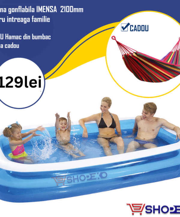PROMOTIE IMBATABILA! O IMENSA Piscina Family XXL 2100 mm premium quality+CADOU HAMAC Deluxe din bumbac organic+husa cadou