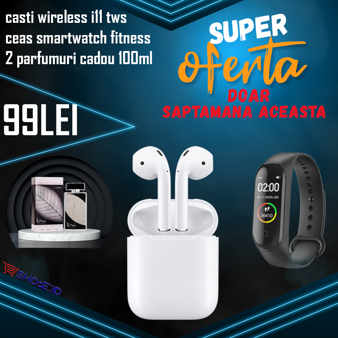 Casti Wireless i11 Profesionale, touch control, Compatibile android+ios, ceas smartwatch, cadou 2 parfumuri - Shopexo