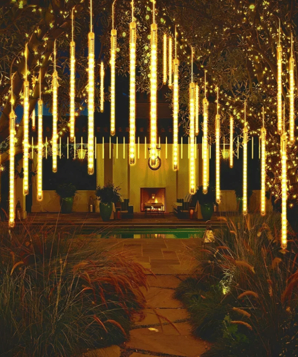 set 3 x Instalatie tub luminos tip meteorit, 30 cm, 8 tuburi, 24 tuburi in total,alb cald